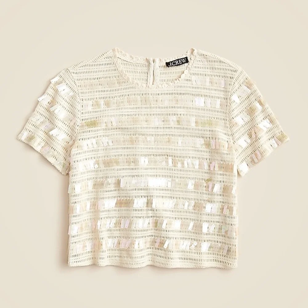 NWT J. CREW Crochet Shirt With Sequins Natural Cream Size Large